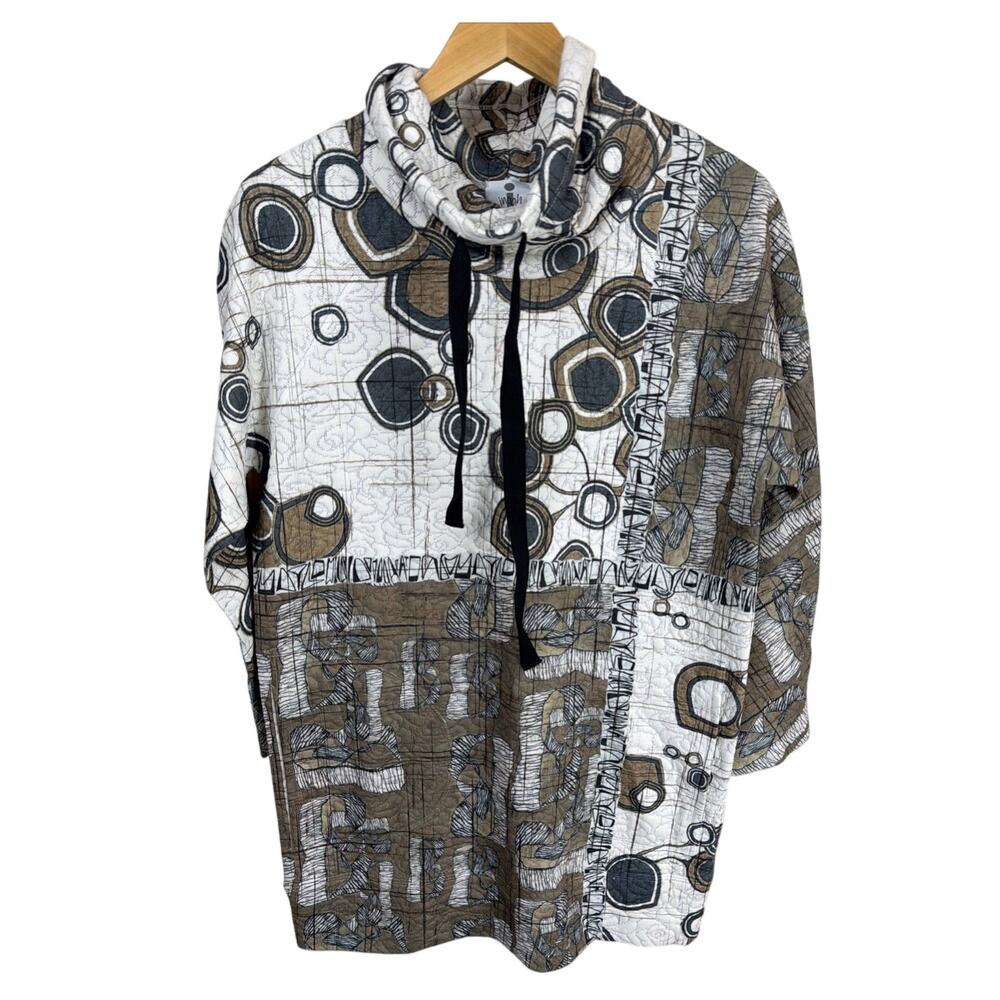 NWT Inoah Multicolor Quilted Patchwork Turtleneck Pocket Tunic Top Size XS